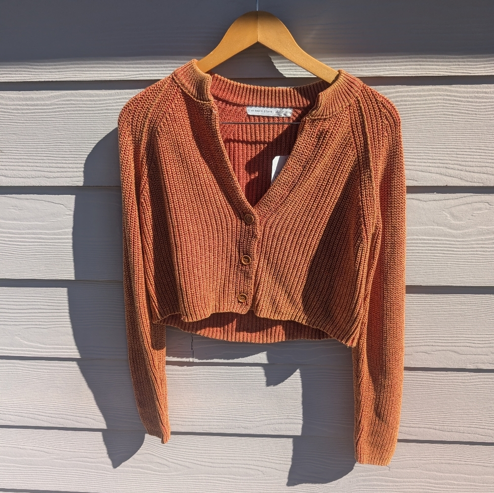 Altar'd State Cardigan NWT Size S Orange Brown Buttons Knit Cropped